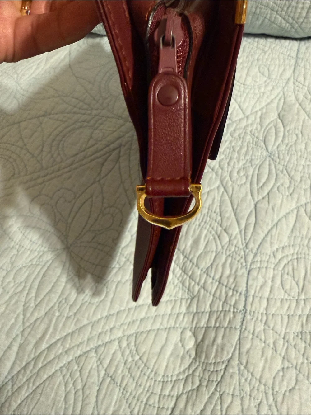 Vintage Cartier Burgundy Leather Clutch with Gold Corner Accents